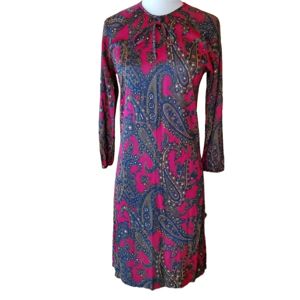 1960s Unlabeled Multi-Color, Polyester Dress
